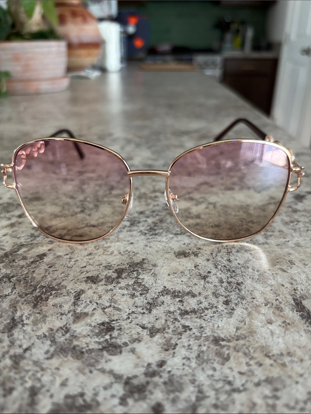 Gold Frame Pink Lens Women's Fashion Sunglasses
